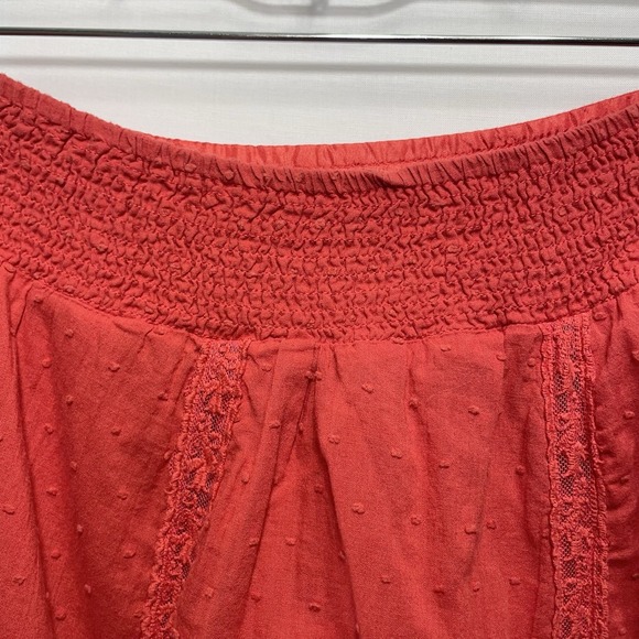 Forever 21 XXI Red Lace Detail Mini Skirt Elastic Waist Size Large Boho Flowy - Picture 6 of 8